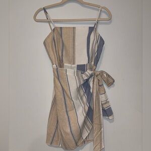 L'ATISTE Summery Tan and Blue Striped Wrap Top